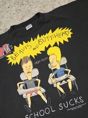 Y2K MTV Black & Yellow Beavis And Butthead Graphic Tee Reprint L/XL